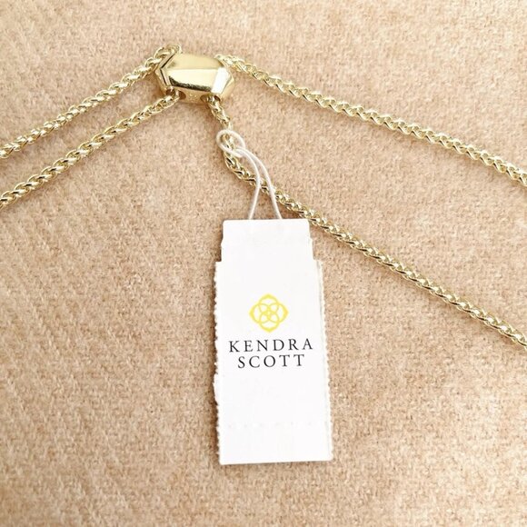 NWT Kendra Scott Kingston Adjustable Fringe Necklace - Light Gold Tone & Blue - Picture 7 of 8
